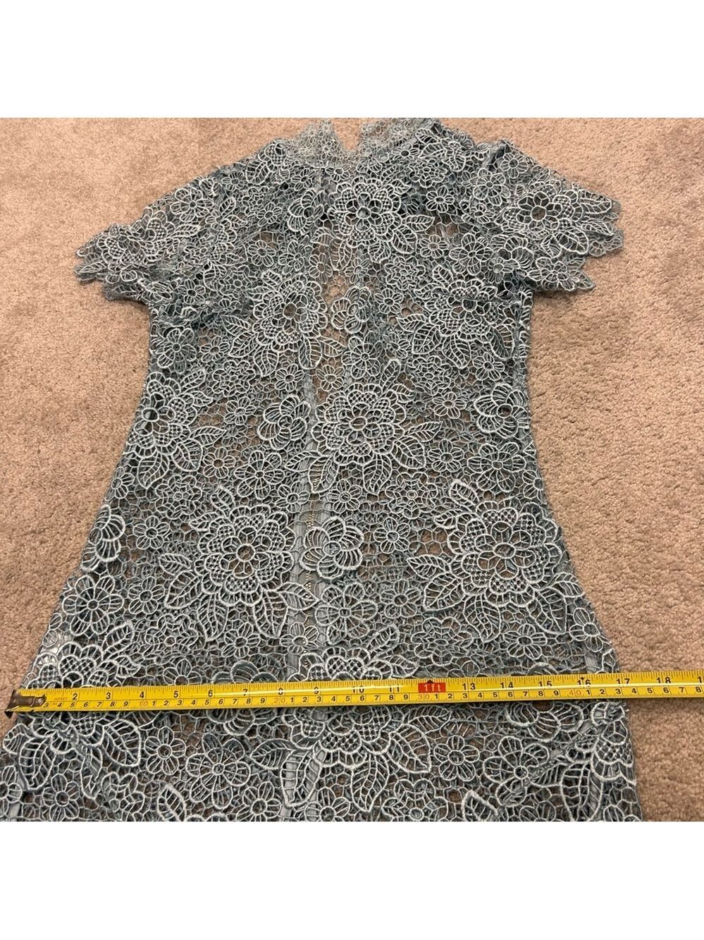 SELF PORTRAIT PEEP BACK FLORAL LACE MINI DRESS LIGHT BLUE 4 - Picture 13 of 15
